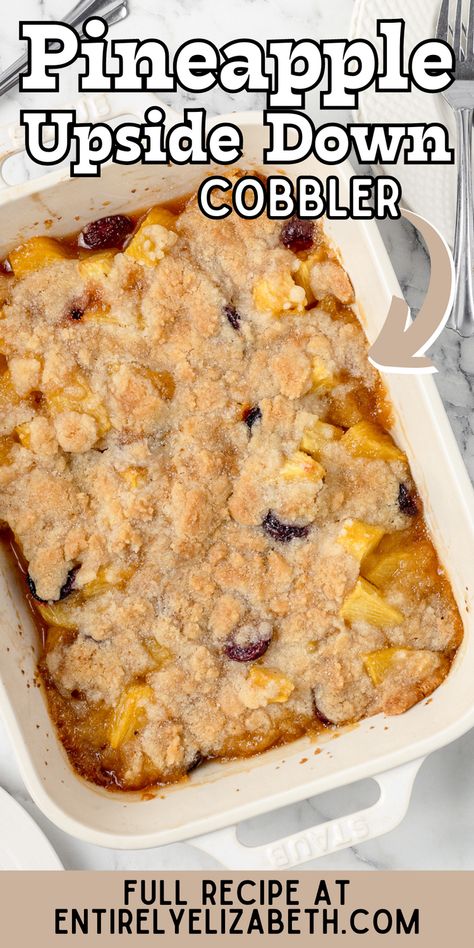 Craving pineapple upside down cake but short on time? This quick and easy cobbler delivers all the flavors you love with half the effort. Pineapple Upside Down Cobbler, Pineapple Upside Down Pie, Strawberry Blueberry Pie, Pineapple Cobbler, Upside Down Desserts, Easy Cobbler, Brown Sugar Pineapple, Pie Dip, Sweet Bar