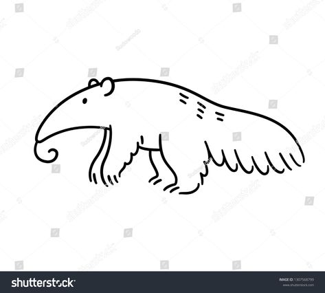 Cartoon anteater black and white line art drawing. Hand drawn animal illustration. #Ad , #AFFILIATE, #white#line#black#Cartoon Anteater Tattoo, Anteater Drawing, Goth Glue, Senior Merch, Wooden Engraving, Black And White Line Art, Lunch Notes, White Line Art, Line Art Drawing