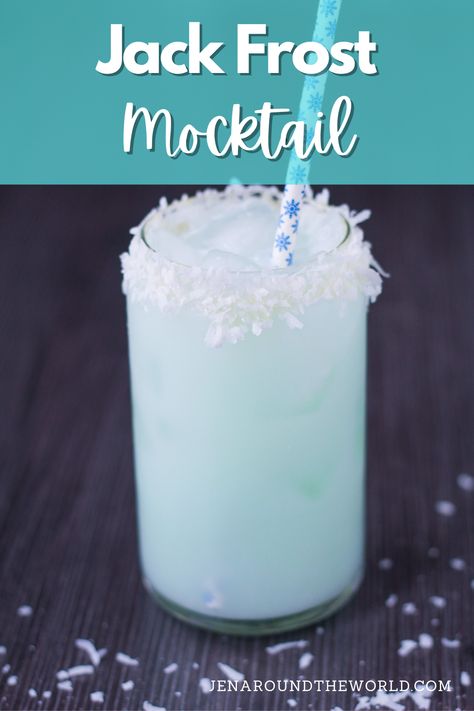 This non-alcoholic Jack Frost Mocktail is a replica of the boozy Jack Frost – but without the alcohol! This winter drink is super festive and frosty! The blue color looks just like a cold winter day and will be a hit at all your winter gatherings this year. Winter Wonderland Mock Tails, Natural Blue Drink, Jack Frost Mock Tail, Winter Drink Recipes Non Alcoholic, Blue Mocktails Non Alcoholic Recipes, Blue Christmas Drink, Christmas Mocktails For Kids, Blue Non Alcoholic Drinks, Winter Drinks Nonalcoholic