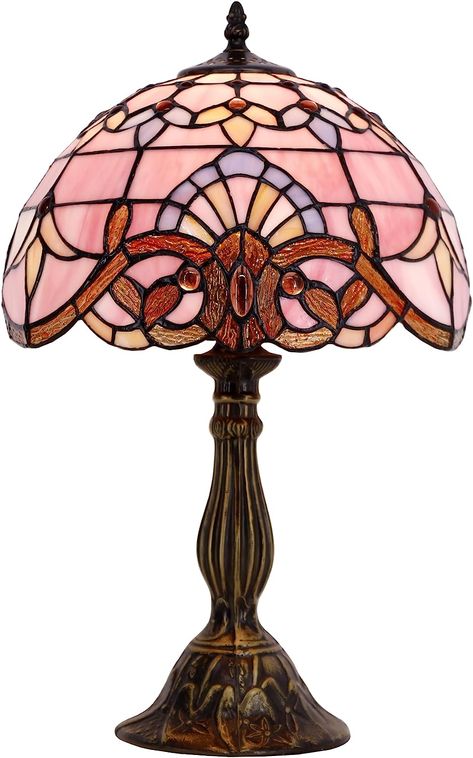 WERFACTORY Tiffany Lamp Stained Glass Table Lamp 12X12X18 Inch Pink Baroque Style Lavender Bedside Reading Desk Light Decor Bedroom Living Room Home Office S003P Series - - Amazon.com Pink Tiffany Lamp, Baroque Lighting, Light Decor Bedroom, Fancy Lamps, Fancy Lamp, Pink Baroque, Stained Glass Table, Stained Glass Table Lamps, Lamp Pink