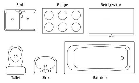 Floor Plans With Dimensions, Bathroom Symbols, Floor Plan Symbols, Architecture Symbols, Floor Plan With Dimensions, Kitchen Floor Plan, Small Floor Plans, Interior Design Plan, Interior Architecture Drawing