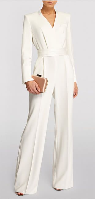 14 best bridal jumpsuits for your 2023 wedding: From ASOS to Net-a-Porter | HELLO! White Jumpsuit Modest, White Bridal Pantsuit, Beige Jumpsuit Outfit Wedding, Jumpsuit Women Elegant, Silk Jumpsuit Wedding, White Wedding Pantsuit, Bridal Pantsuit Brides, Bridal Jumpsuit The Bride, Jumpsuit Elegant Wedding