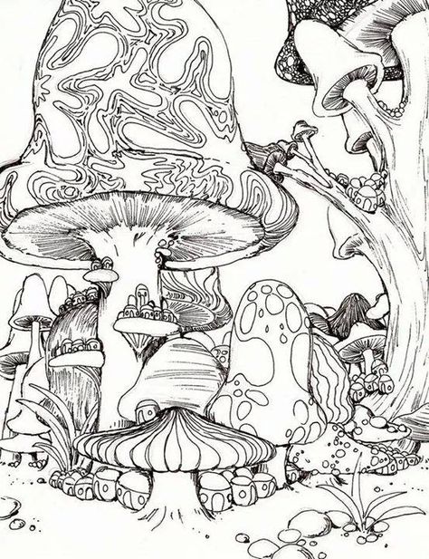 Mushroom Coloring Pages, Mushroom Coloring, Coloring Pages For Teenagers, Adult Colouring Printables, Mushroom Drawing, Free Adult Coloring Pages, Printable Adult Coloring Pages, Adult Coloring Book Pages, Mushroom Art