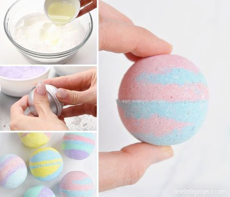 Create a spa-like experience at home as you learn how to make a bath bomb with our easy to follow tutorial. Our bath bomb recipe is super easy, and the DIY bath bombs make a perfect homemade gift. Such a fun activity for kids, teens, and adults! One Little Project, Bath Bomb Recipe, Diy Gifts To Make, Sugar Scrub Homemade, Homemade Clay, Bombe Recipe, Homemade Lip Balm, Bath Bomb Recipes, Bath Bomb Molds