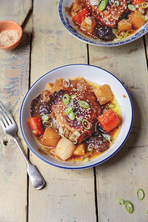 Dashi-Braised Chicken with Root Vegetables Recipe | Saveur Braised Meat Recipes, Chicken With Root Vegetables, Honey Grilled Chicken, Saveur Recipes, Root Vegetables Recipes, Turnip Recipes, Braised Chicken Thighs, Roasted Radishes, Braised Chicken