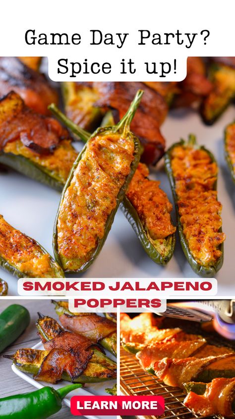 Score a touchdown in hosting your Game Day Party with these Smoked Jalapeno Poppers! Loaded with a creamy cheesy bold mixture, these bite-sized fiery treats are smoked to perfection. Enjoy with or without bacon. Explore this unique blend of flavors that will have your guests reaching for more. A party snack guaranteed to ignite your taste buds and cheer on your team! Jalapeños Poppers, Smoked Jalapeno Poppers, Smoked Jalapeno, Bbq Side Dishes, Game Day Party, Pellet Grill Recipes, Smoked Cheese, Spice Up Your Life, Party Snack