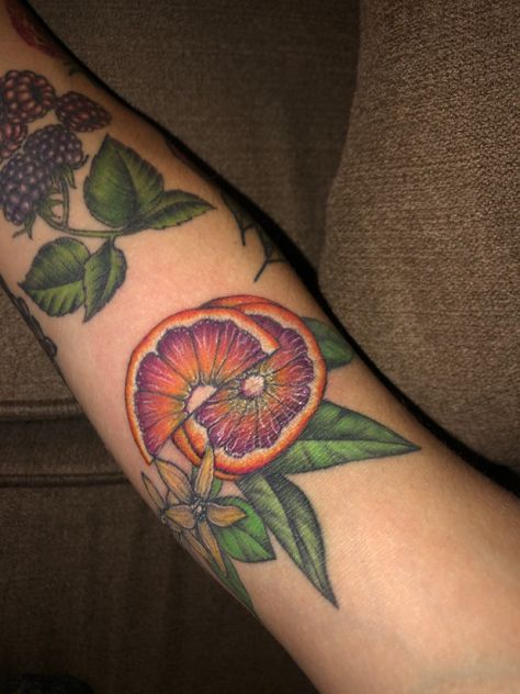 Tattoo Of An Orange, Orange Halves Tattoo, Orange Slice Tattoo Color, Slice Of Orange Tattoo, Florida Oranges Tattoo, Orange Tattoos Fruit, Orange Slices, Blood Orange, Color Tattoo