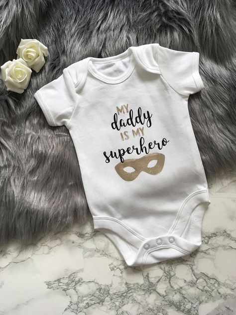 Dad Is My Superhero, My Superhero, Ivf Baby, Fashion Trainers, Superhero Gifts, First Fathers Day Gifts, Baby Grow, Baby List, Silhouette Ideas