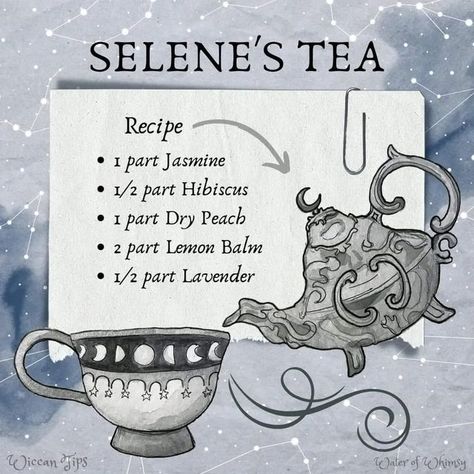 Tea For Witches, Selene The Moon Goddess, Intentions Witchcraft, Selene Goddess Of The Moon, Selene Goddess, Cycles Of The Moon, Moon Tea, Tea Blends Recipes, Occult Magic