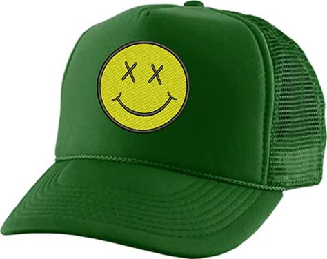 ALLNTRENDS Adult Trucker Hat Smiley Face Embroidered Baseball Cap Adjustable Snapback Fabric Stitching, Embroidery Print, Embroidered Baseball, Embroidered Baseball Caps, Smile Face, Smiley Face, Smiley, Baseball Cap, Caps Hats