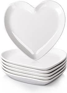 Heart Plates, Heart Desserts, Heart Bowl, Heart Dish, White Dinner, Heart Shaped Bowls, White Dinner Plates, Dessert Salads, Appetizer Plates