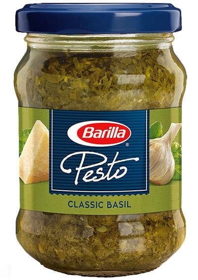 Classic Basil pesto front of jar Layer Lasagna, Warm Pasta Salad, Barilla Pesto, Penne Pasta Salads, Russian Salad, Basil Pesto Pasta, Pesto Sauce For Pasta, Sausage Marinara, Feta Pasta Salad