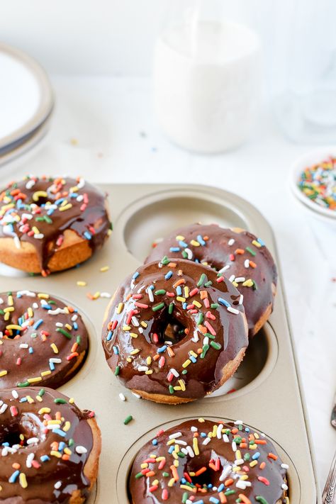 Baked Donut Recipe (Easy, Healthier, Oat Flour) - Braes Bites Healthy Vanilla Donut Recipe, Oatmeal Donuts Baked, Oat Donut Recipe, Easy Healthy Donut Recipe, Oat Flour Donut Recipe, Healthy Donut Recipe Kids, Baking With Oat Flour, Gluten Free Oat Flour Recipes, Oat Flour Dessert Recipes