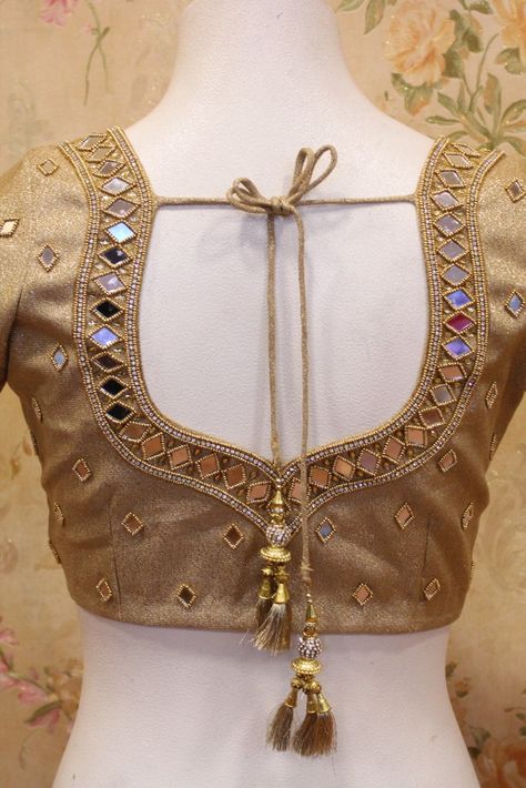 Blouse Back Neck Designs Stone Work, Working Blouse Designs, Pa Neck Blouse Designs, Mirror Work Blouse Design For Pattu Sarees, Gold Colour Blouse Designs, Aari Work Blouse Design Images, Gold Blouse Designs Latest, Stone Work Blouse Designs, Golden Blouse Design