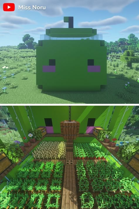 Cute Farming Ideas Minecraft, Minecraft Stardew Valley House, Minecraft Cute Greenhouse, Minecraft Harvest Ideas, Stardew Valley Minecraft Builds, Minecraft Crops Farms Ideas, Cute Things To Build In Minecraft Easy, Easy Minecraft Builds Tutorials, Minecraft Shapes