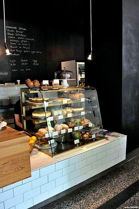 Food Display Counter, Food Counter, Cafe Counter, Bakery Interior, Small Cafe, Cafe Bistro, Bakery Design, Coffee Shop Design, Cafe Style