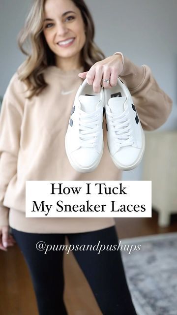 Brooke | Petite Style Blogger on Instagram: "I came across this little trick years ago on YouTube and have used it with all of my sneakers ever since! I’m also giving a review of my Veja sneakers (Campo and Esplar) on my blog today. Answering your top questions about them! Link is in my story and bio (pumpsandpushups.com) and will be saved to a sneakers highlight. #sneakers #petitestyle #vejasneakers #petiteblogger" How To Style Veja Sneakers, Styling Veja Sneakers, Shoe Ties Styles, How To Tie Laces, Tretorn Sneakers, Top Questions, Petite Bloggers, Veja Esplar, Favorite Things Party