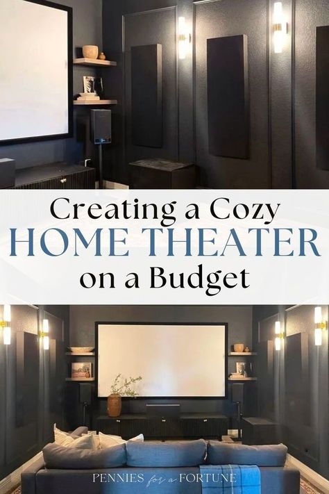 Create a cozy home theater on a budget in your bonus room or living room corner! This DIY dark media room makeover turned out great, and I'm showing you how you can do the same and create a home theater room without breaking the bank! I created this modern and cozy dark media room with a snack bar to surprise my husband for Father's Day. If you're also looking for small, cozy media room ideas that are also budget-friendly, this is it! Dark Media Room, Cozy Media Room, Small Media Room Ideas, Movie Room Diy, Cozy Home Theater, Small Theater Room Ideas, Cinema Room Small, Home Cinema Room Ideas, Small Movie Room