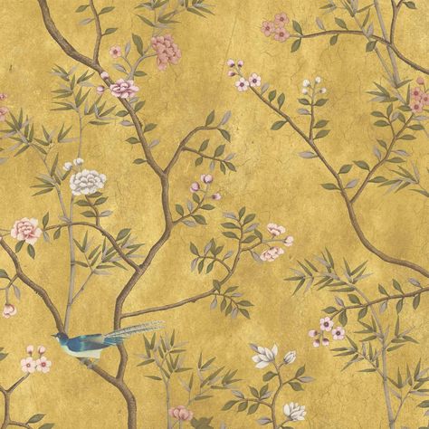 Influenced by traditional Japanese and Chinese design, our range of Oriental wallpapers are an eclectic selection of vibrant colours and delicate prints. Featuring lush landscapes, whimsical trees & leaves and beautiful florals, these wallpapers are perfect for adding a little Oriental chintz to your decor.. Cottage Cloakroom, Gold Wallpaper For Walls, Magnolia Paint, Magnolia Colors, Vintage Style Wallpaper, Style Wallpaper, Wall Murals Painted, Flowers Blooming, Chinoiserie Wallpaper