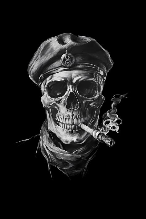 Skull Wearing Military Beret And Smoking A Cigar T-Shirt Skull Military, Military Beret, Skull Ideas, Money Makers, Motor Bike, Skull Tattoos, Skull Tshirt, Tattoo Design Drawings, Art Color