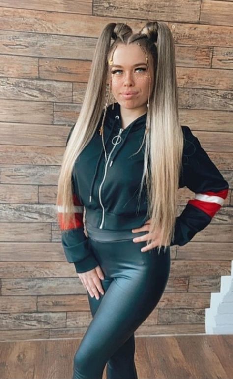 Pigtails Straight Hair, High Pigtails, Favorite Hairstyles, Hair Health, Straight Hairstyles, Athletic Jacket, Long Hair Styles, Hair Styles, Hair