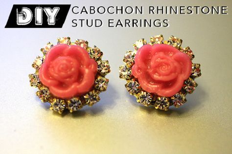 Chic Steals’ DIY Rhinestone Earrings Diy Rhinestone Earrings, Homemade Necklaces, Earring Making Supplies, Diy Rose, Diy Jewelry Earrings, Cabochon Earrings, Diy Rhinestone, Sparkly Things, Sparkly Earrings