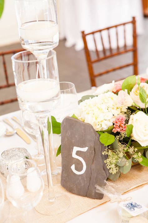 Rock Table Numbers Wedding, Slate Table Numbers, Driftwood Table Numbers, Stone Table Numbers, Slate Wedding, Modest Lace Wedding Dresses, Table Number Place Cards, Place Card Table Wedding, Table Assignments