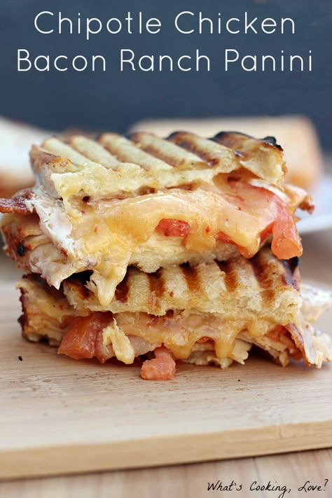 Chipotle Chicken Bacon Ranch Panini - Whats Cooking Love? Catering Recipes Dinner Parties, Bacon Panini Sandwiches, Blackstone Panini Recipes, Panini Wraps, Chicken Bacon Ranch Panini, Chipotle Chicken Panini, Chicken Paninis, Bacon Panini, Best Panini Recipes