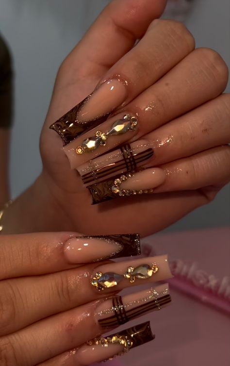 Aclyric Nails, Brown Acrylic Nails, Toenail Designs, Gel Toe Nails, Gel Toes, Brown Acrylic, Beige Nails, Polygel Nails, Acrylic Nails Coffin Pink