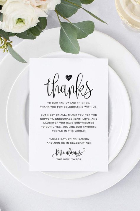 Reception Table Place Settings, Place Setting Cards, Table Place Settings, Event Card, Wedding Place Settings, Thank You Postcards, Wedding Party Supplies, Wedding Reception Tables, Reception Table