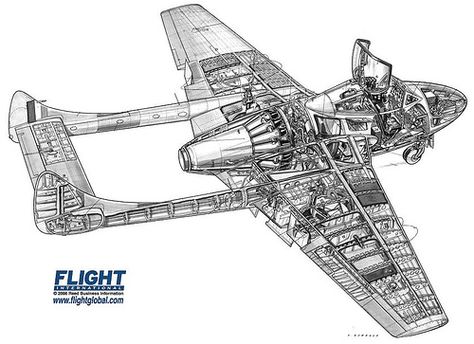 de Havilland DH.100 Vampire cutaway | kitchener.lord | Flickr De Havilland Vampire, Aerospace Design, Airplane Drawing, British Aircraft, Military Jets, Jet Aircraft, Ww2 Aircraft, Rc Airplanes, Aviation Art