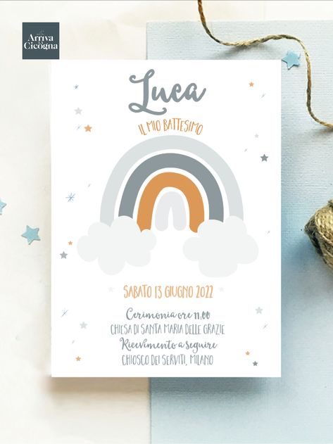 modern rainbow invite for little boy Christening Themes, Rainbow Boys, Rainbow Baby Shower Invitations, Orange Rainbow, Rainbow Invitations, Baptism Ideas, Modern Rainbow, Boy Christening, Rainbow Baby Shower