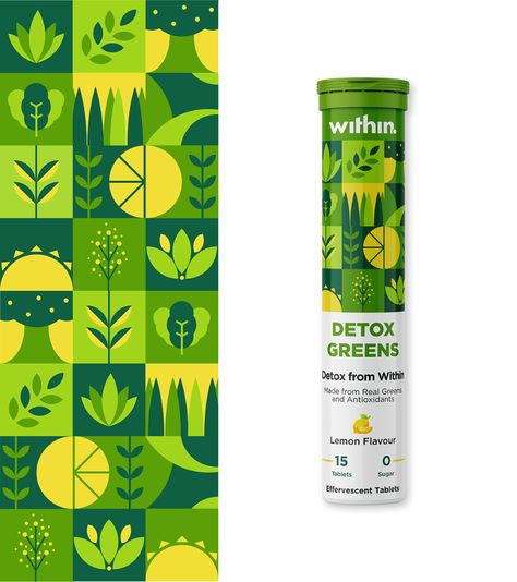 Detox Green Packaging Design - Within on Behance Stevia Packaging Design, Green Tea Packaging Design, Green Packaging Design, Green Tea Packaging, Green Tea Brands, Tea Package Design, Packaging Pattern Design, Packaging Graphics, Package Pattern