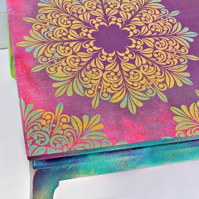 Mark Montano: Drippy Boho Texture Table Boho Painted Coffee Table, Boho Coffee Table Makeover, Boho Painted Furniture, Boho Coffee Table, Mark Montano, Repurpose Diy, Stenciled Table, Painted Dining Table, Coffee Table Makeover