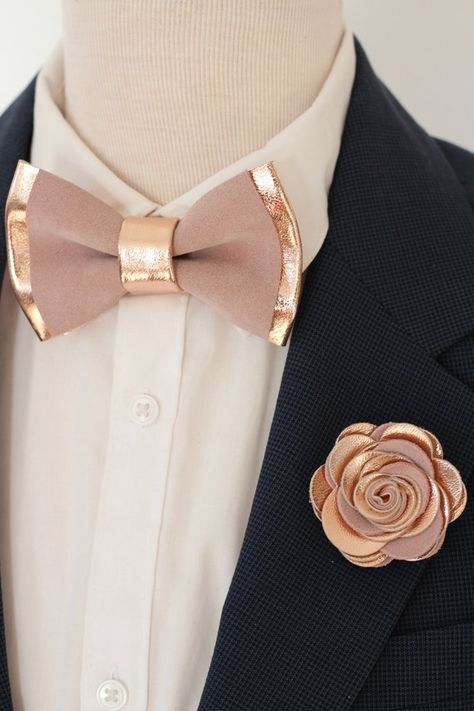 Rose Gold Tie, Pink Tuxedo, Tuxedo Bow Tie, Pink Quince, Rose Gold Accessories, Quinceanera Dresses Gold, Leather Bow Tie, Baby Bowtie, Flower Lapel Pin