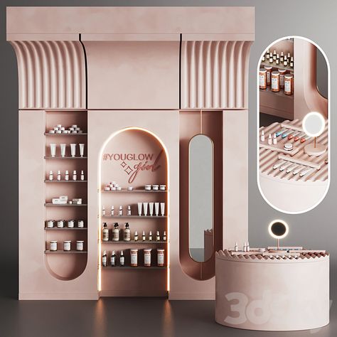 Cosmetics set in pink - Beauty salon - 3D model Small Salon Interior Design, Design Nail Salon, Backdrop Event, Bridal Backdrop, Small Salon, Nail Salon Interior Design, Nail Salon Interior, Spa Interior Design, Skincare Store