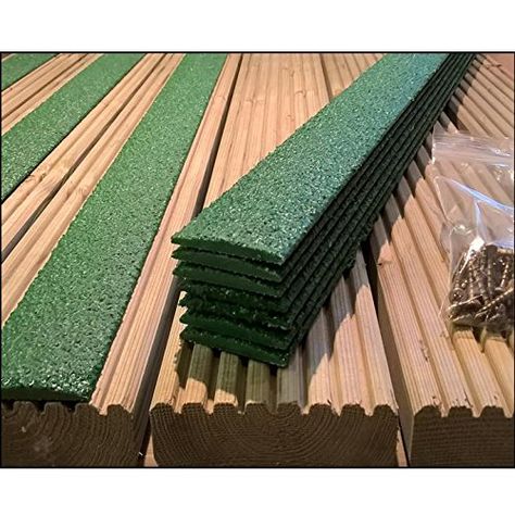 Pack of 5 Anti Slip Decking Strips 50mm x 600mm Green Wooden Home Bar, Ramp Stairs, Stair Tread Covers, Diy Wood Bench, Garden Decking, Decking Ideas, Creative Life Hacks, Decking Area, Bar Diy