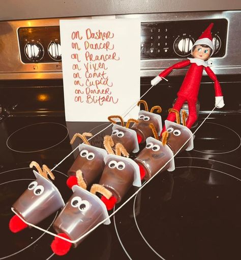 Inappropriate Elf On The Shelf, Elf On The Shelf Welcome, Elf Classroom, Reindeer Diy, Elf Idea, Elf Ideas Easy, Pudding Cup, Elf On Shelf, Elf Funny