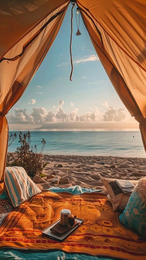 Summer Bucket list *beach camping* Beach Camping Aesthetic, Camping Aesthetic Couple, Camping On The Beach, Tent View, Tent City, Camping Beach, Camping Aesthetic, Camping Places, Nature Camping