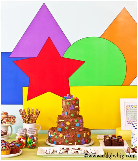 Shapes and Colors Birthday Party | Cakewhiz Shapes Birthday Party, Shapes Theme Birthday Party, Shape Birthday Party, Primary Color Birthday Party, Abc Birthday Parties, Colors Birthday Party, 3rd Birthday Party For Boy, Girls Birthday Parties, Candy Train