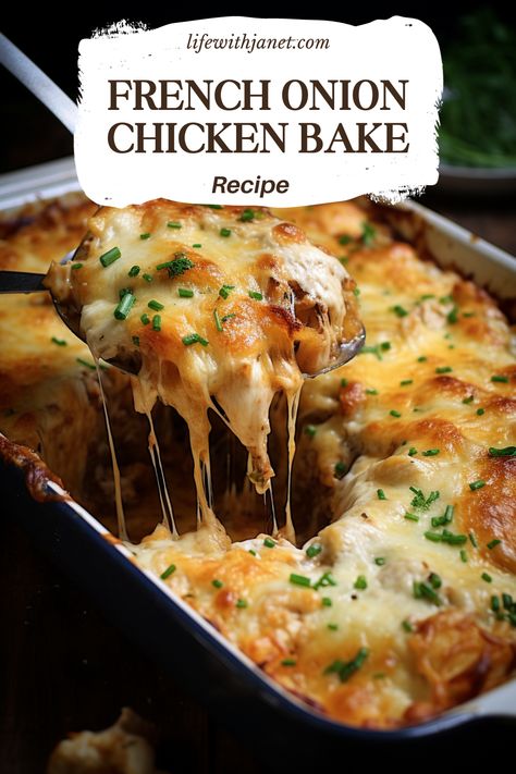 French Onion Chicken Bake Keto French Onion Chicken Casserole, French Onion Chicken Keto, French Onion Chicken Bites, French Onion Baked Chicken Recipes, Healthy French Onion Chicken Bake, French Onion Soup Chicken Casserole, French Onion Chicken Hashbrown Casserole, Chicken Onion Casserole, French Onion Dip Chicken Casserole