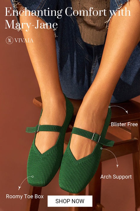 Embrace the enchanting comfort of Margot Mary Jane!✨Extra arch support provides the necessary stability to your foot with every step. Pressure-relief insole makes them the best flats for walking.🎁Upgrade your holiday season with VIVAIA shoes.✅Zero break-in time✅Wide toe box✅Arch support✅Free Shipping & Returns #mules #boots #loafers #heels #flats #shoes #womenshoes #womenfashion #fashion #outfits #ootd #archsupport #sustainable #ecofriendly #bunions #winter #autumn #spring #Christmas #NewYear Classic Flat Mary Janes With Removable Insole, Casual Synthetic Flat Mary Janes, Vivaia Shoes Outfit, Vivaia Mary Jane, Barefoot Mary Jane Shoes, Black Flat Mary Janes With Removable Insole, Mary Jane Shoes Outfit, Best Flats, Long Walks