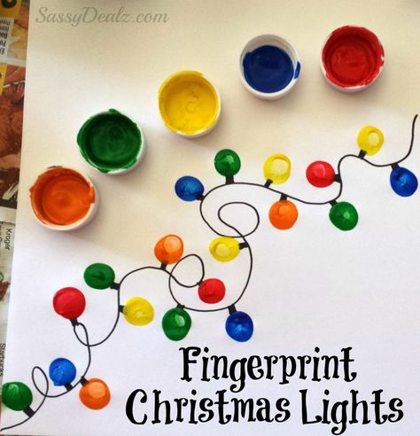 Fingerprint Christmas, Joulun Aika, Juleverksted For Barn, Fingerprint Crafts, Christmas Art Projects, Christmas Crafts For Kids To Make, Craft Ideas For Kids, Tree Light, Light Crafts