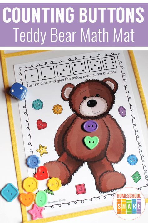 Teddy Bear Math Mat – Homeschool Share Teddy Bear Fine Motor Activities, Bear Theme Preschool, Preschool Small Group, The Very Cranky Bear, Toddlers Crafts, Bears Preschool, Math Mats, Teddy Bear Day, Math Sheets