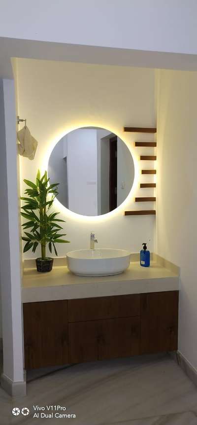 Lighting, Prayer Room, Storage Designs by Contractor Ratan Lal, Gurugram | Kolo Wash Basin Mirror Design, Dining Hall Wash Basin Design, Wash Basin Ideas In Hall, House Concept, Crockery Unit, Washbasin Design, Basin Design, Pooja Room Design, Architectural Interior