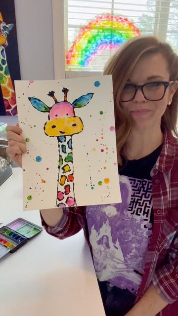 Art Ideas For First Grade, Giraffe Art Project, Easy 1st Grade Art Projects, Andrea Nelson Art Watercolor, Goth Glue, Watercolour Doodles, Andrea Nelson Art, Art Docent, Giraffe Drawing