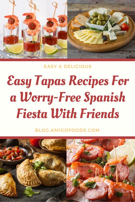 Spanish Appetizers Tapas Party Finger Foods, Make Ahead Tapas, Tapas Themed Party, Tapas Party Ideas Decor, Spanish Tapas Party Appetizers, Tapas For Party, Easy Tapas Recipes Appetizers, Tapas Dinner Party Ideas, Spanish Finger Food