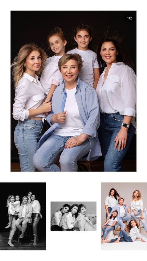 Mom And 4 Kids Photoshoot, Family Generation Photography, Photoshoot Studio Ideas, Mother Daughter Photography Poses, Generation Pictures, Generations Photography, Studio Family Portraits, Family Photo Studio, Extended Family Photography