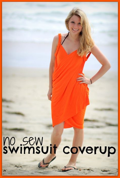 watch out for the woestmans: No Sew Easy Swimsuit Cover Up Tutorial DIY Diy Swimsuit Cover Up No Sew, Diy Beach Cover Up, Diy Swimsuit, Wrap Bathing Suit, Diy Clothes Refashion, Bathing Suit Cover Up, Summer Diy, No Sew, Diy Couture