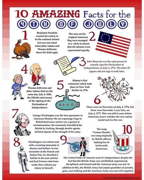 Happy 4th of July!!! Here's some fun 4th facts! Have a fun & safe day!!! 4th Of July Facts, July Facts, 4th Of July History, 4th Of July Trivia, 4th Of July Fun, 4th Of July Games, Fourth Of July Food, 4th Of July Celebration, Patriotic Holidays